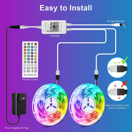 RGB LED Strip Lights - Music Sync, App & Remote Control, Color Changing