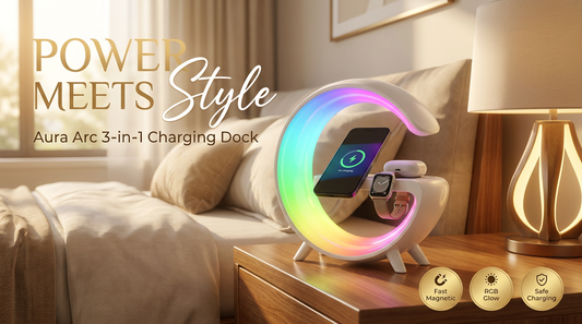 4 In 1 Magnetic Wireless Charger Fast Charging For Smart Phone Atmosphere Light Charging Station For Airpods Pro I-phone Watch-Black