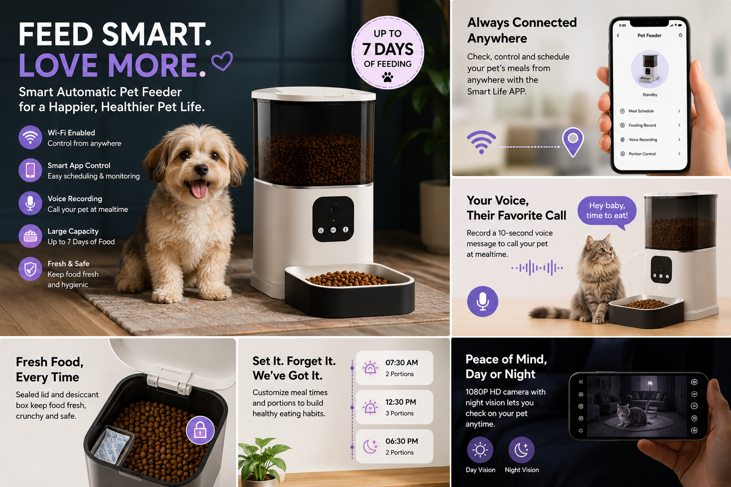 Automatic Pet Feeder, Large Capacity, Smart Voice Recording, App Control, Timer, Cat and Dog Food Dispenser, Wi-Fi Enabled, Pet Bowl-Green