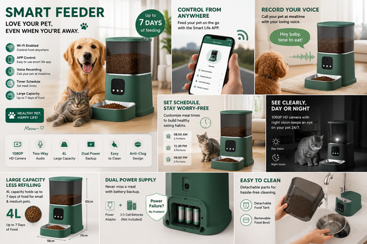 Automatic Pet Feeder, Large Capacity, Smart Voice Recording, App Control, Timer, Cat and Dog Food Dispenser, Wi-Fi Enabled, Pet Bowl-Green